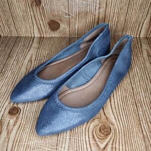 Frye Regina Ballet Flats Silver Leather Pointed Toe Slip‎ On Shoes Women Size 8